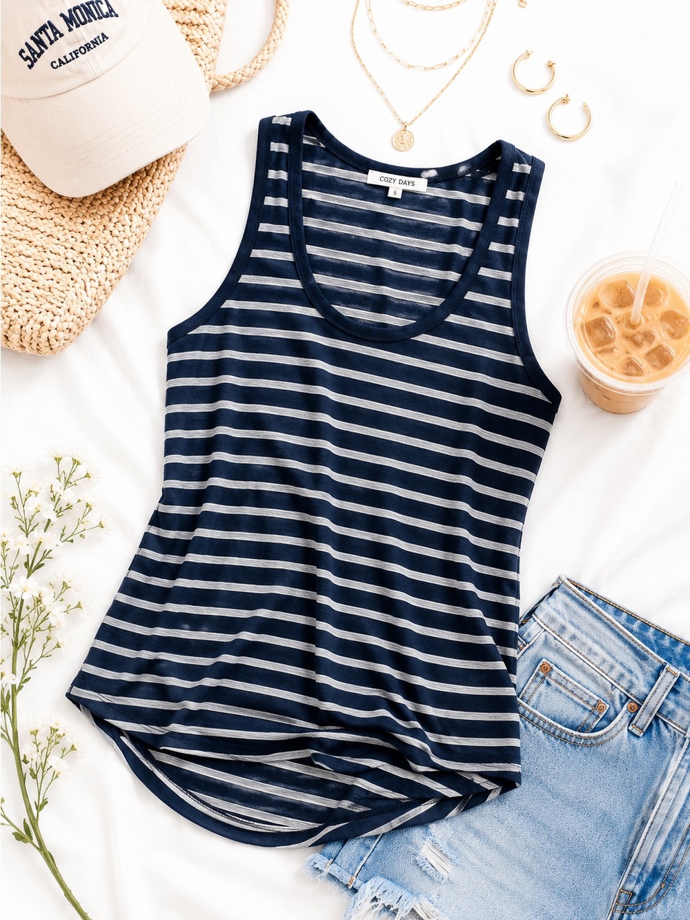 Nordstrom Stem Striped Racerback Tank Top - Blue and Teal - Size Medium